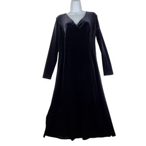 EDDIE BAUER Stretch Velvet Black Midi Princess Cut Dress Sz Petite-Medium
